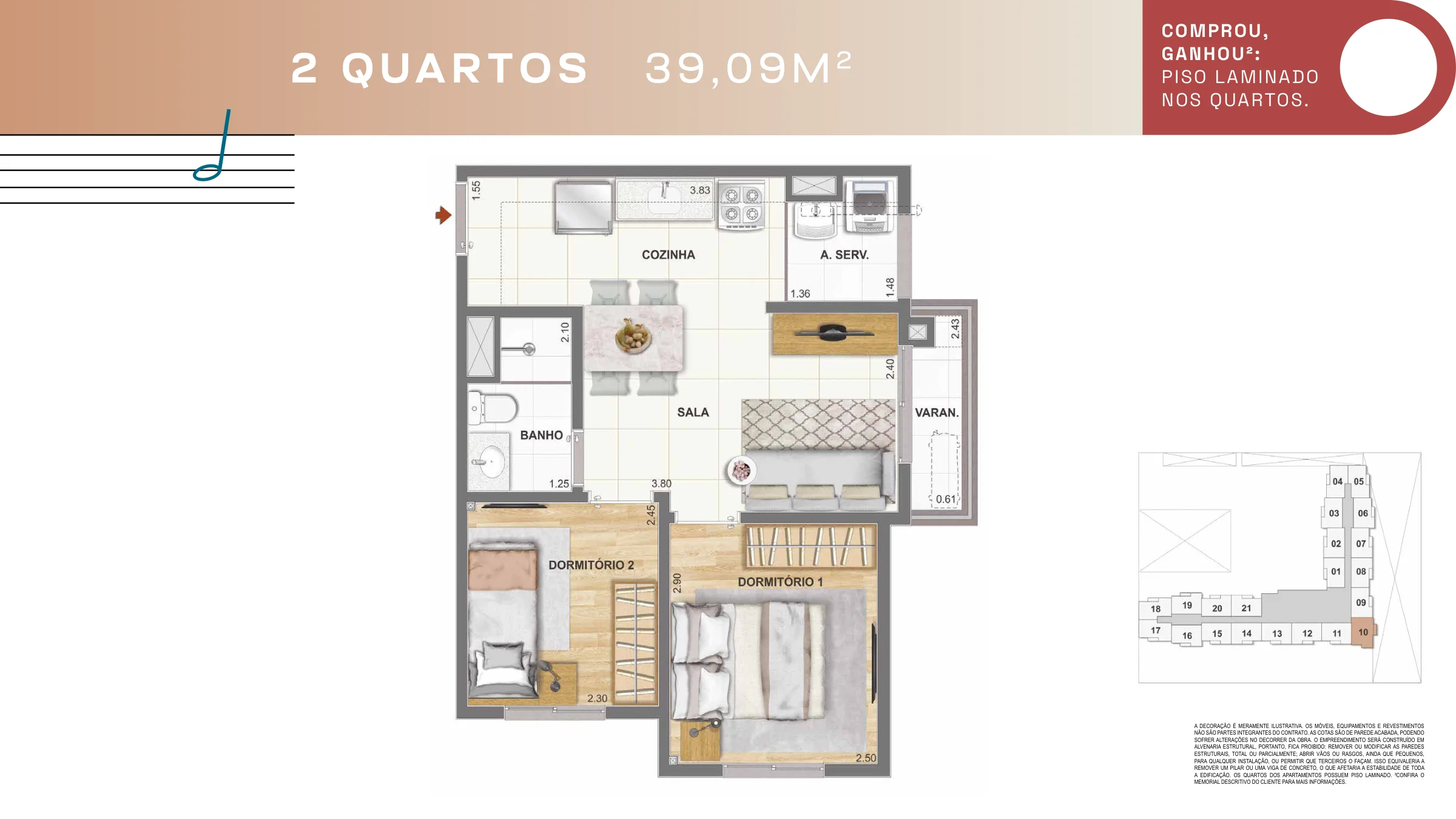 2 quartos · configuração 4 · Pixinguinha — Condomínio Rosa