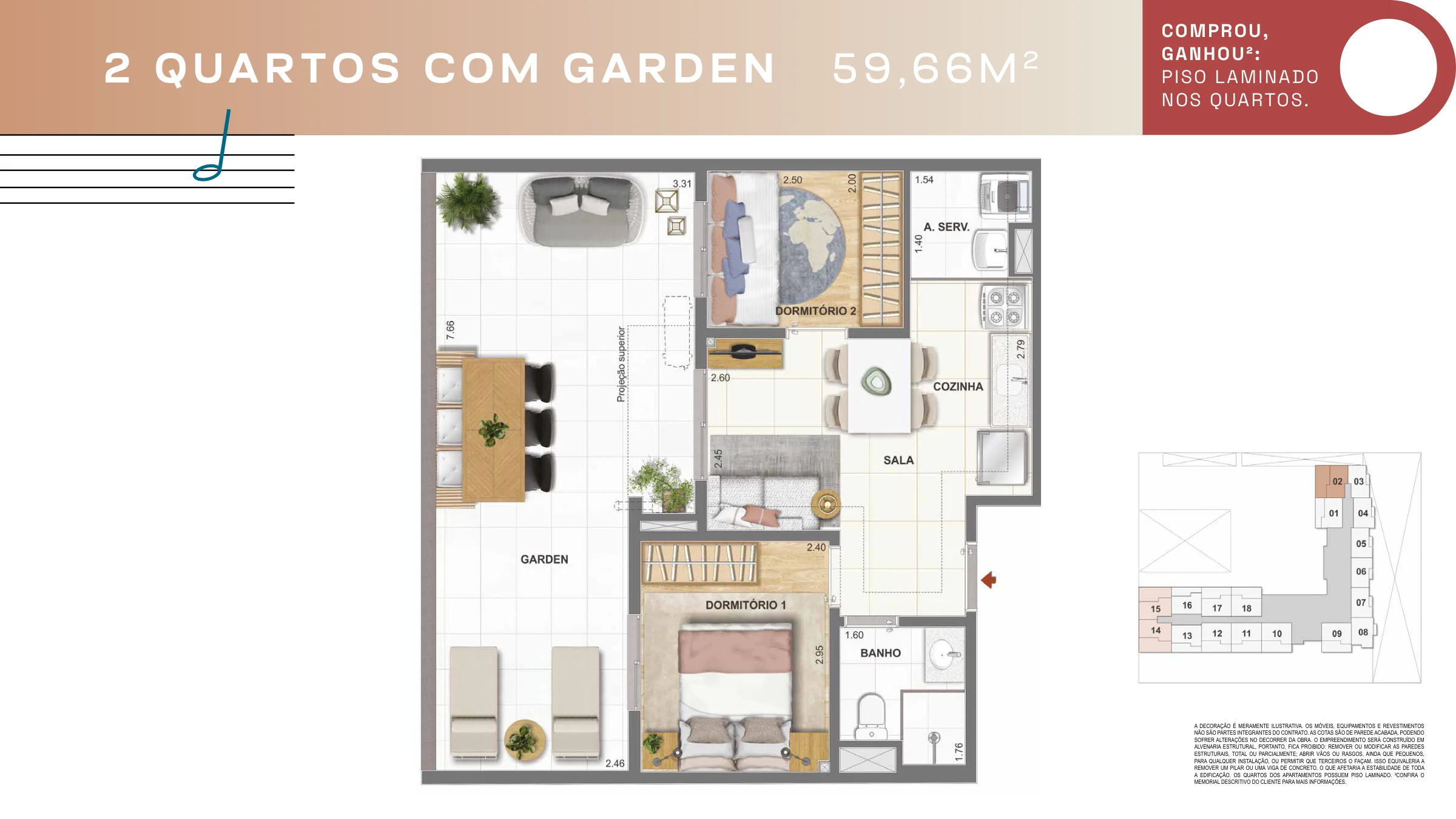 2 quartos garden · configuração 2 · Pixinguinha — Condomínio Rosa