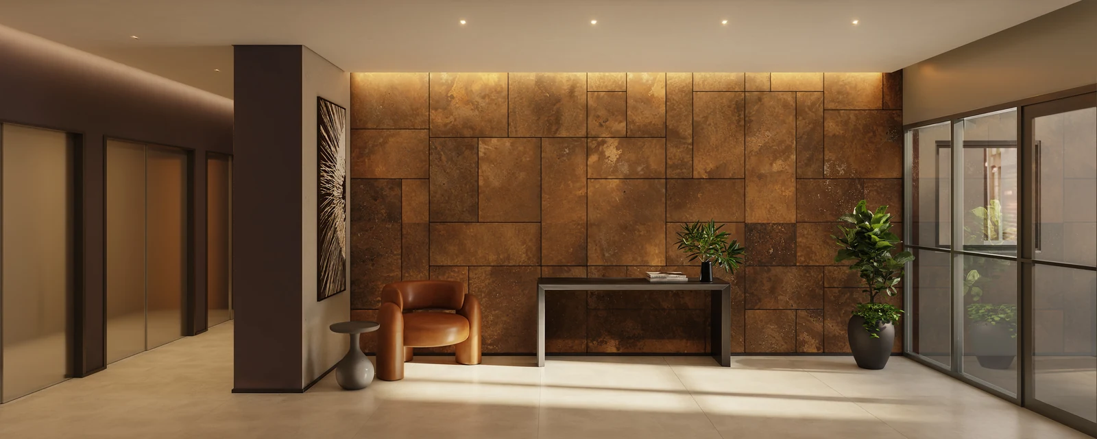 Perspectiva ilustrativa do lobby do Q Studios