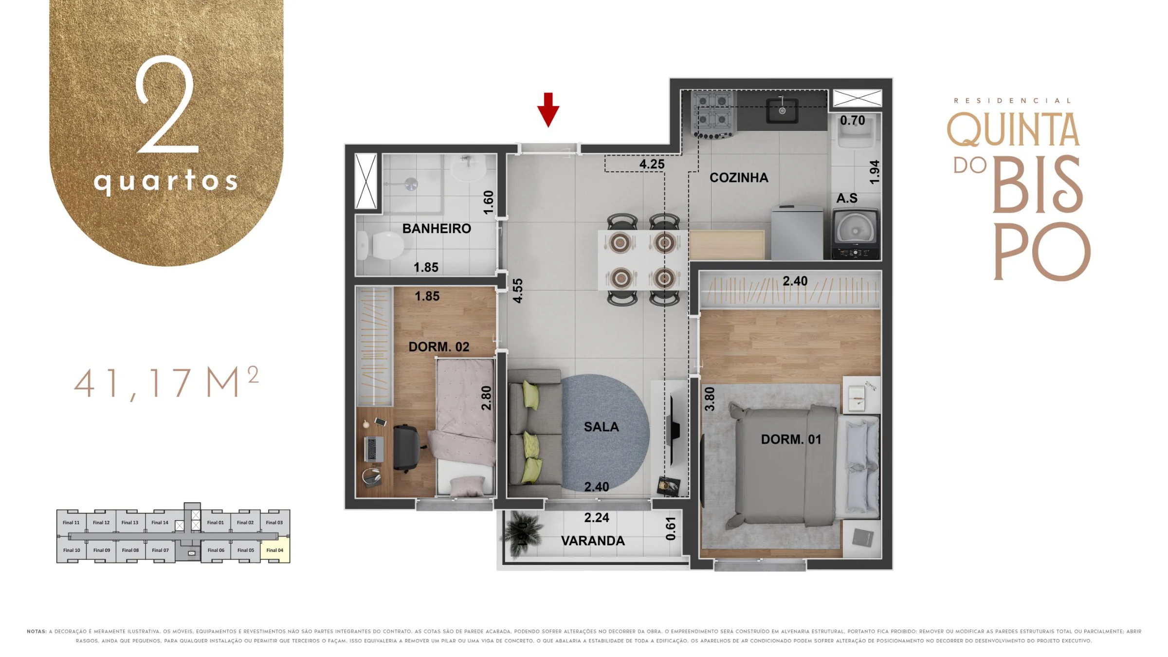 2 quartos · 41,17 m² · Quinta do Bispo