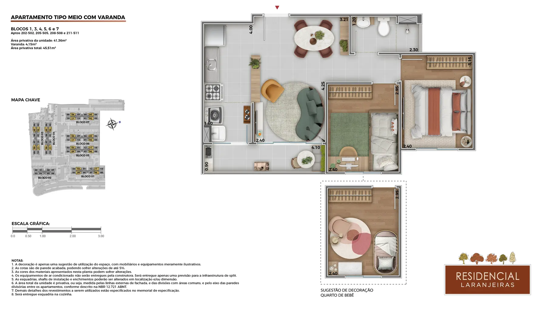 Planta do apartamento de 2 quartos com varanda do Residencial Laranjeiras