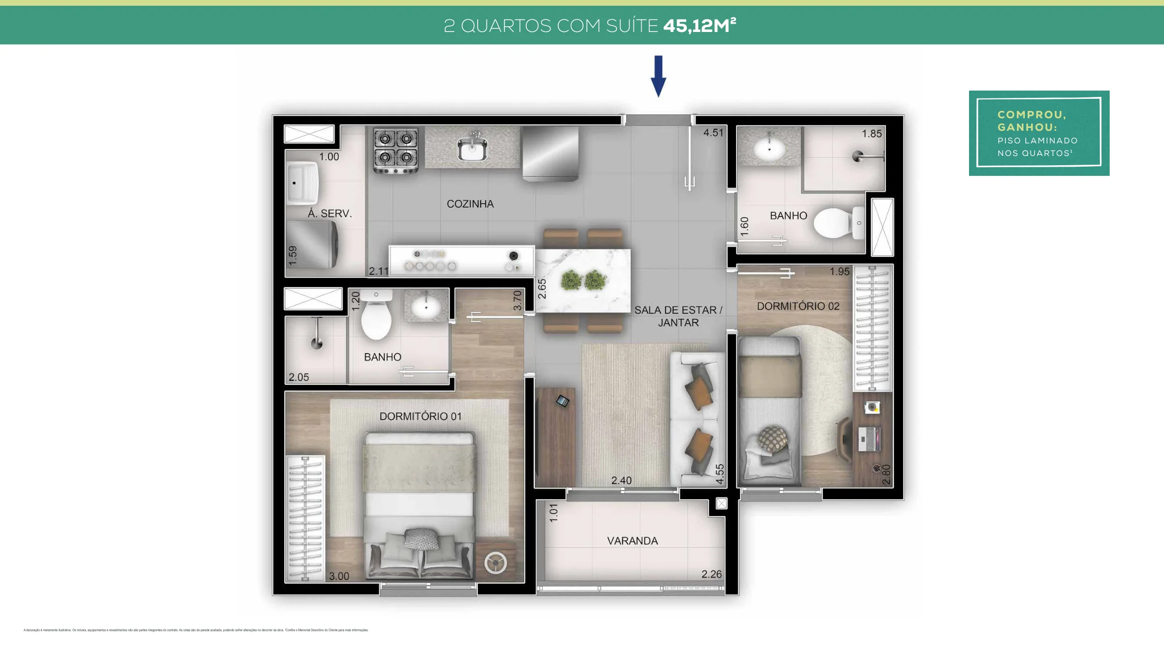 2 quartos com suíte · 45,12 m² · Residencial Porto Maravilha