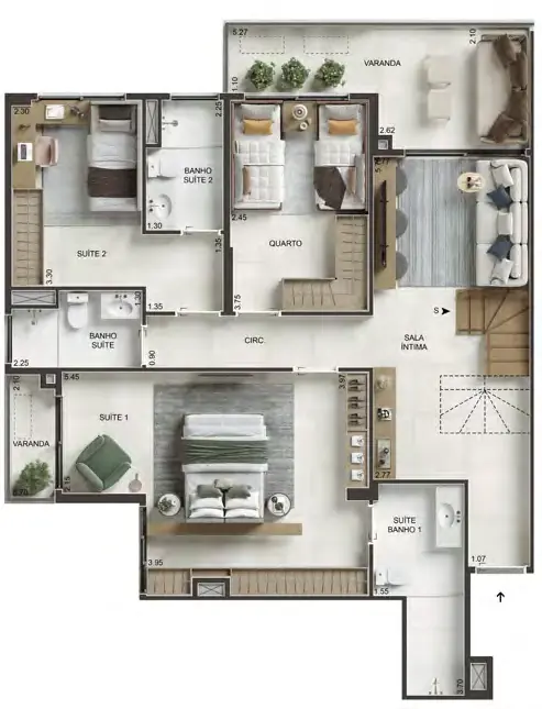Planta ilustrativa do pavimento inferior de cobertura do RG Personal Residences