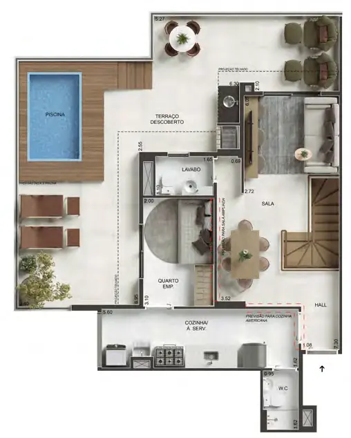 Planta ilustrativa do pavimento superior de cobertura do RG Personal Residences