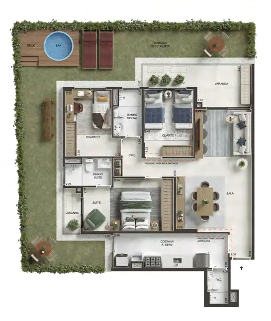 Planta ilustrativa do garden 101 do bloco 1 do RG Personal Residences