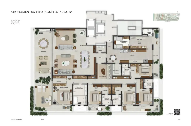 Planta ilustrativa do apartamento de 5 suítes e 506,81 m²