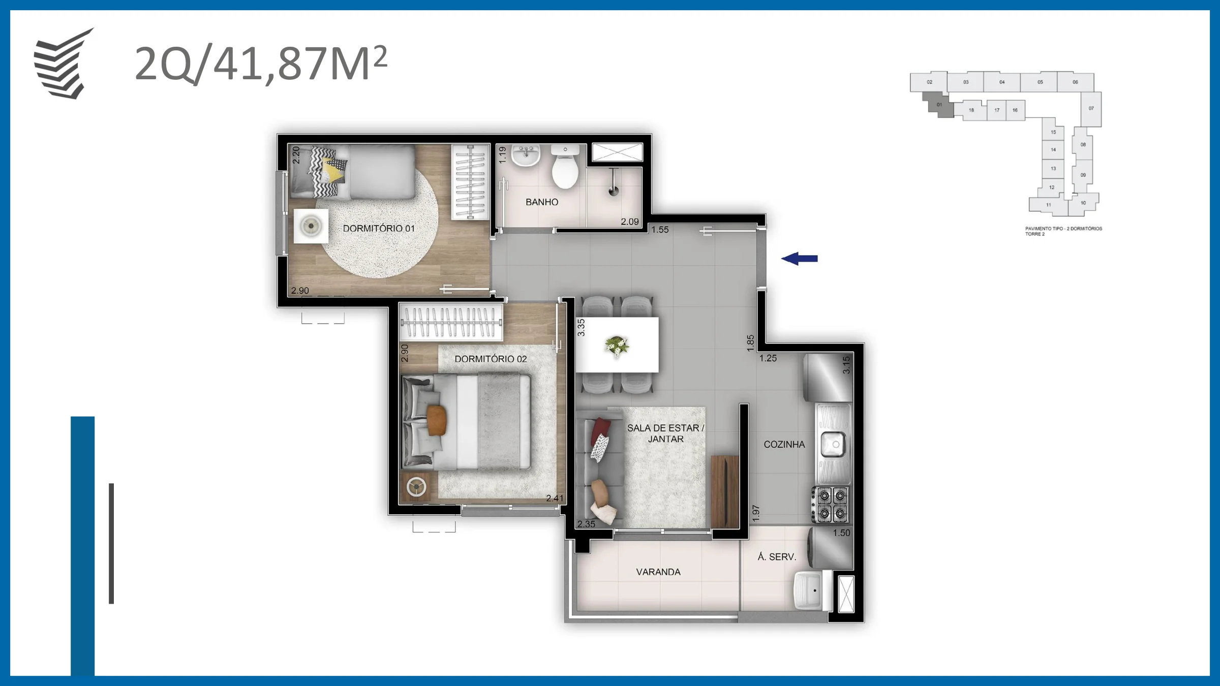 2 quartos · 41,87 m² · Rio Branco 220 Residencial