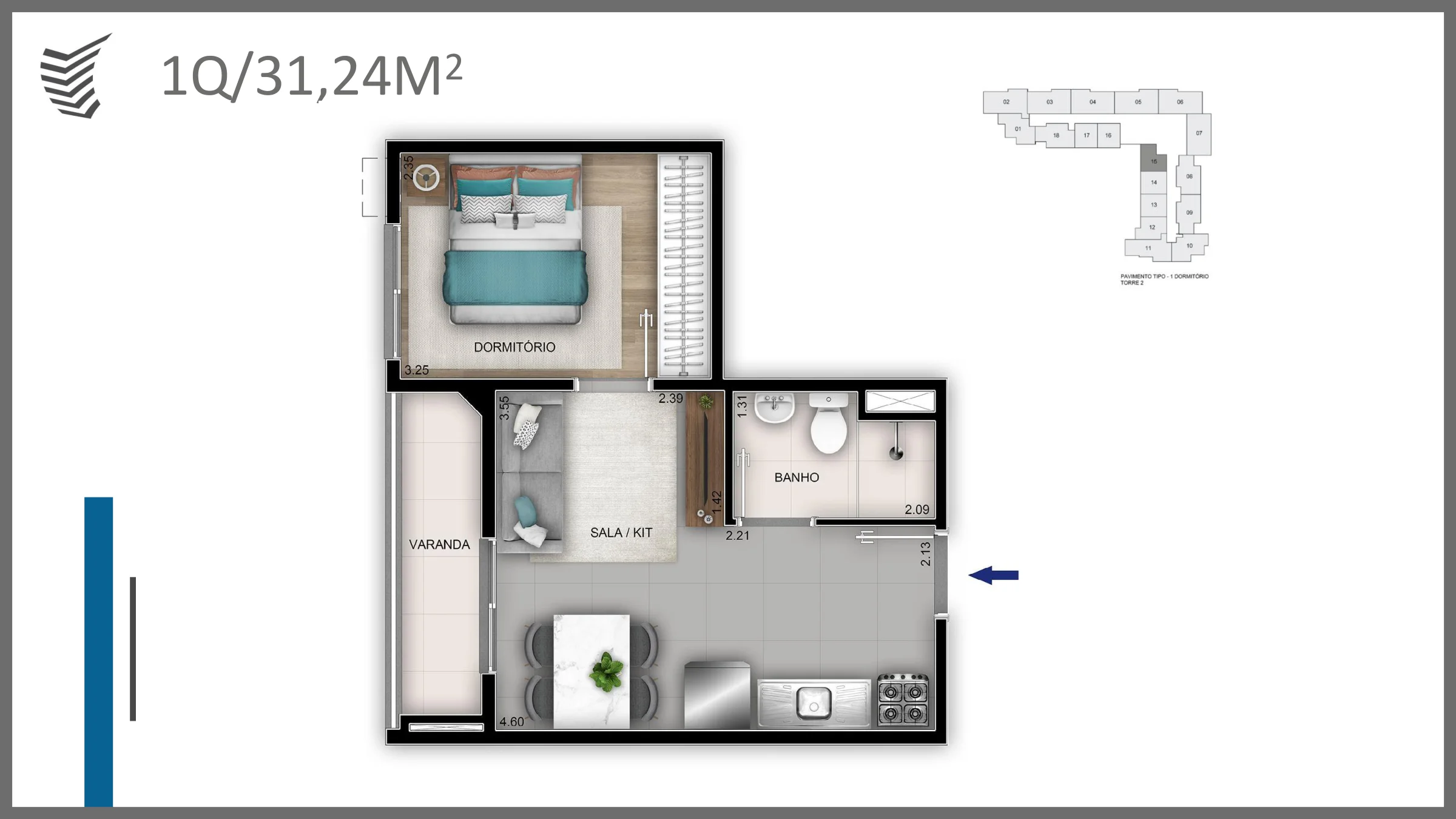 1 quarto · 31,24 m² · Rio Branco 220 Residencial