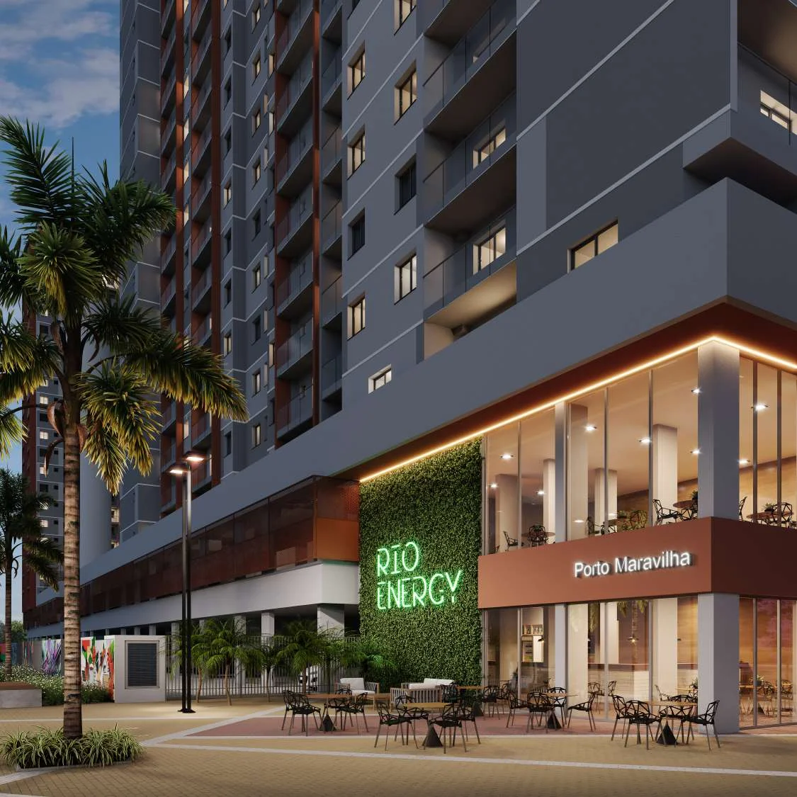 Fachada e passeio · Rio Energy Residencial