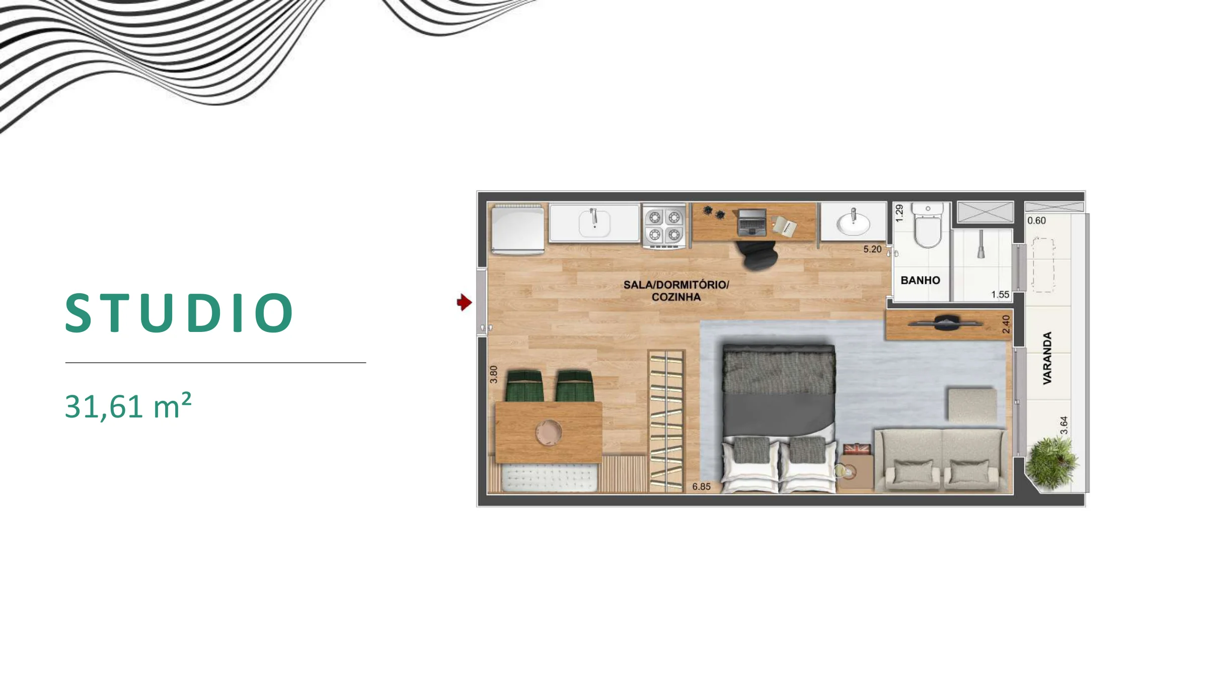 Studio · 31,61 m² · Rio Energy Residencial