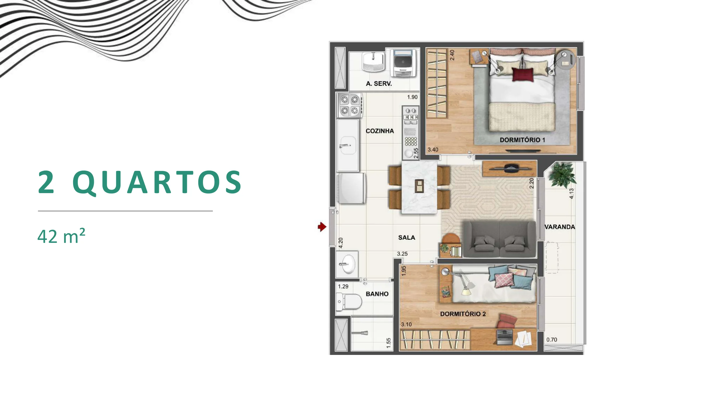 2 quartos · 42 m² · Rio Energy Residencial