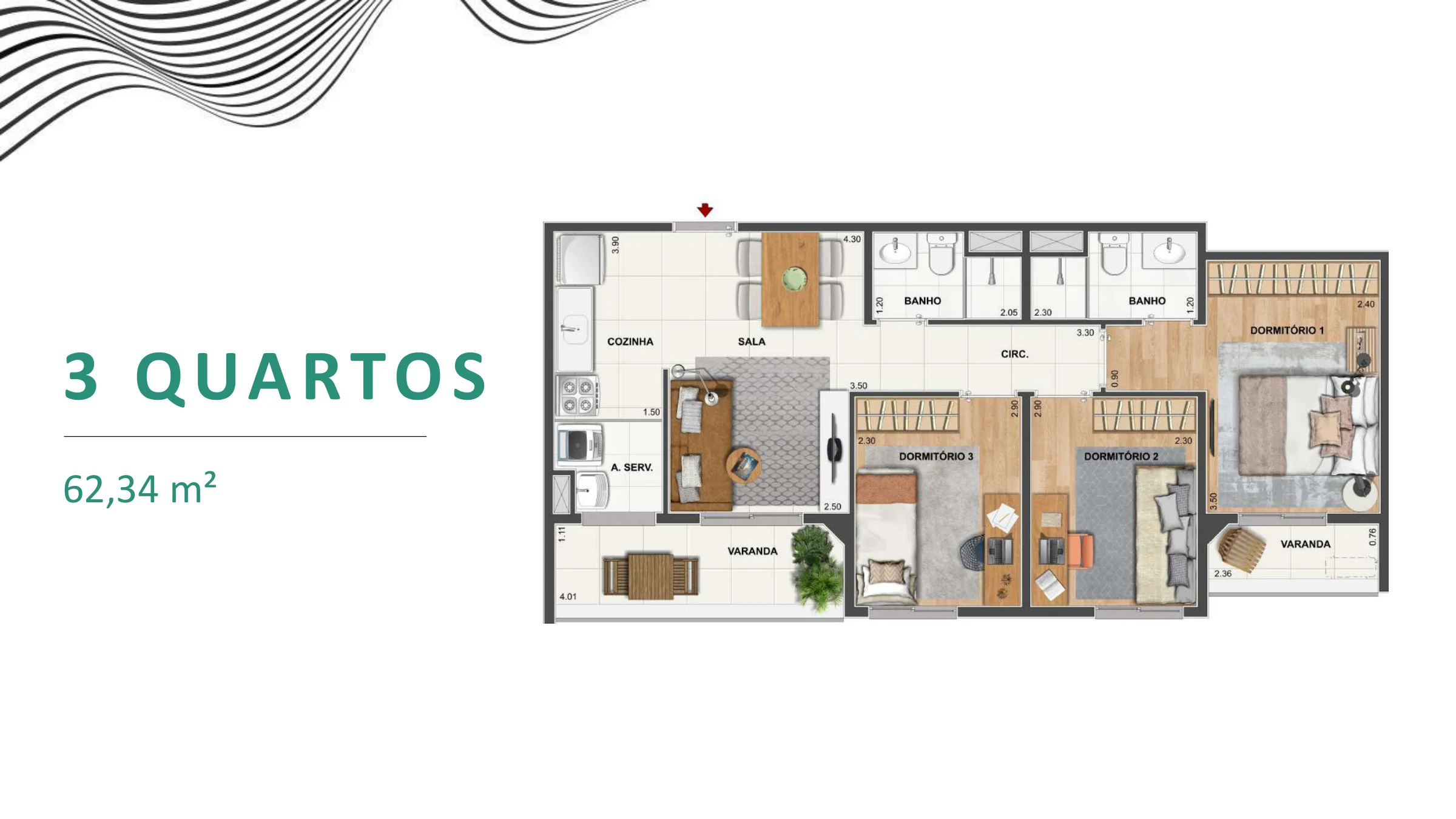 3 quartos · 62,34 m² · Rio Energy Residencial