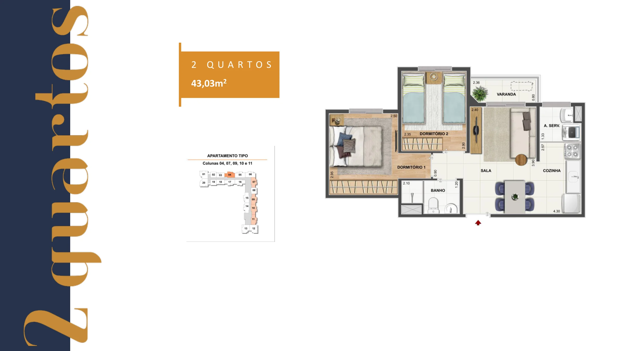 2 quartos · 43,03 m² · Rio Wonder — Cais do Valongo