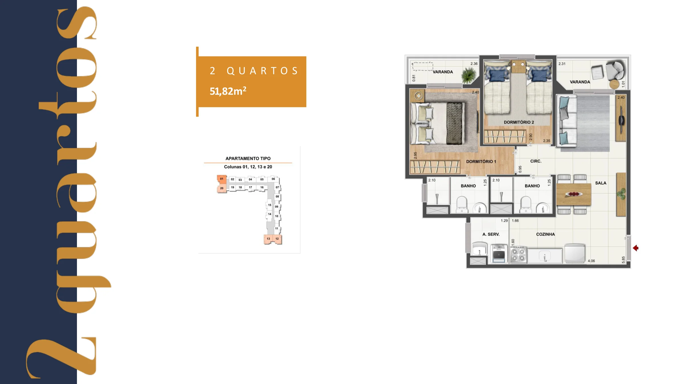 2 quartos · 51,82 m² · Rio Wonder — Cais do Valongo