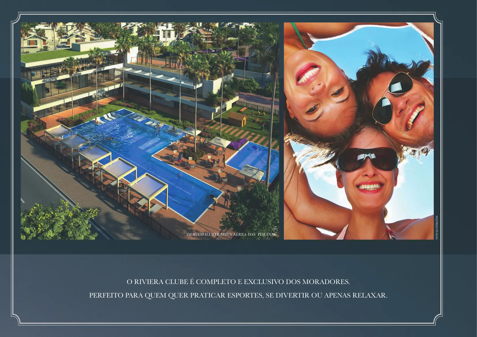 Perspectiva ilustrativa aérea das piscinas do Riviera Clube