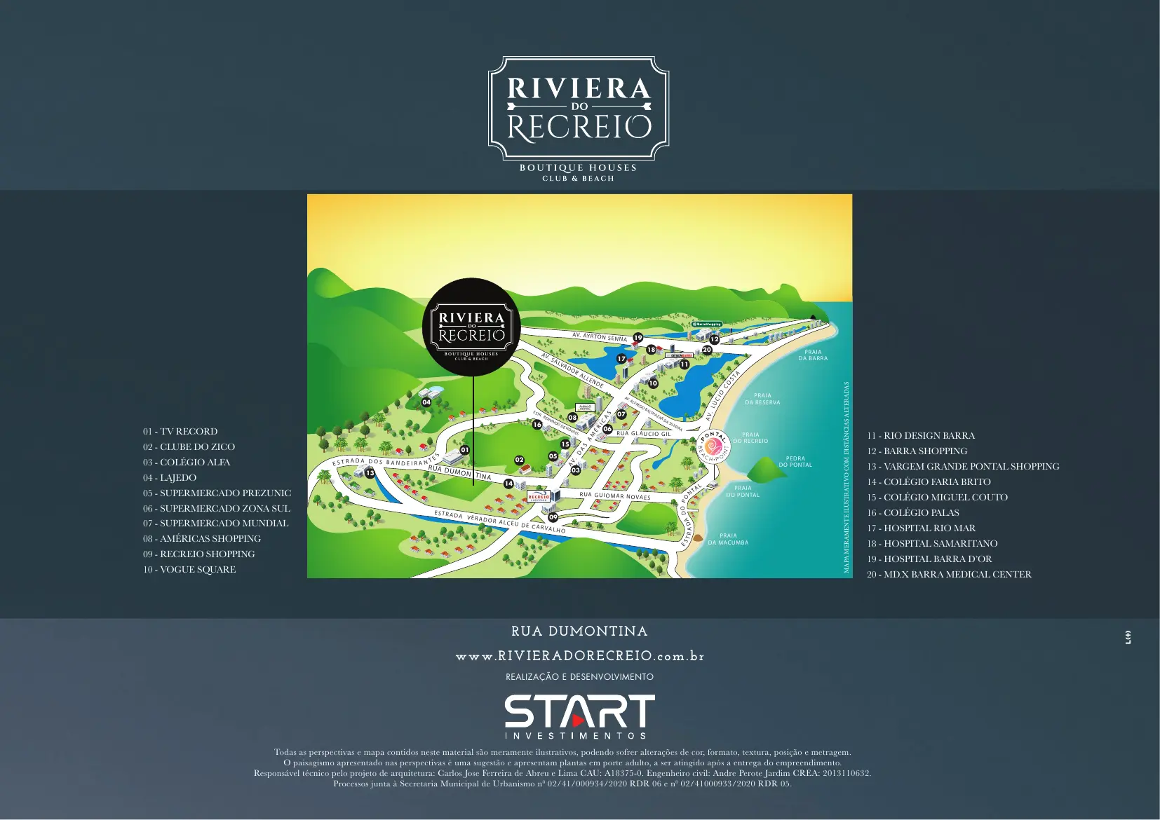Mapa ilustrativo do Riviera do Recreio e dos pontos de interesse da região