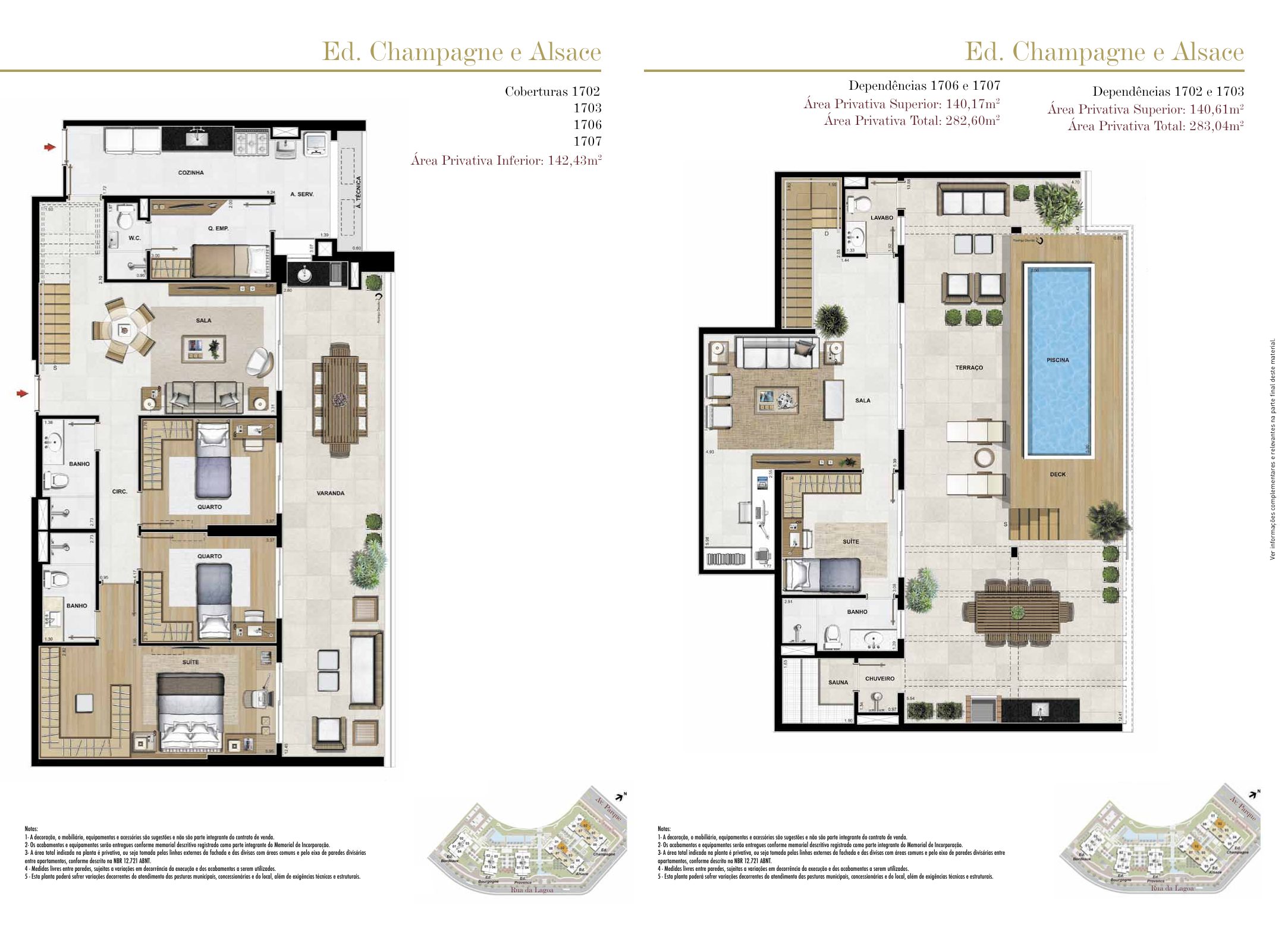 Planta de cobertura duplex entre 280,85 e 283,04 m² no Saint Michel