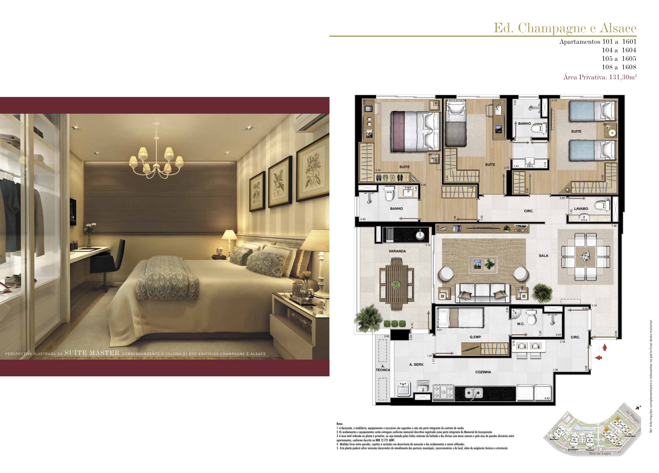 Planta de apartamento de 3 quartos com 131,30 m² no Saint Michel