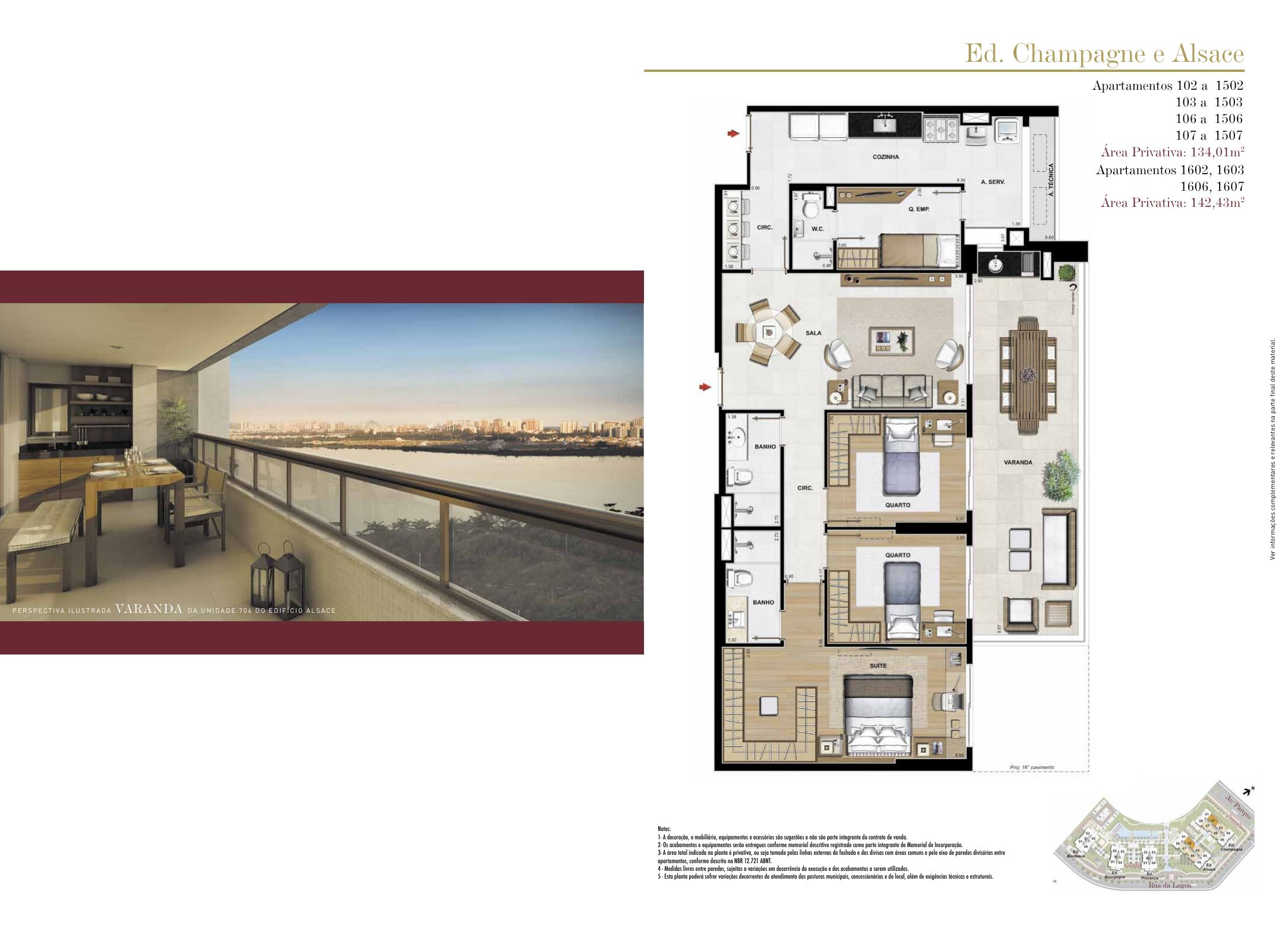 Planta de apartamento de 3 quartos com 134,01 m² no Saint Michel