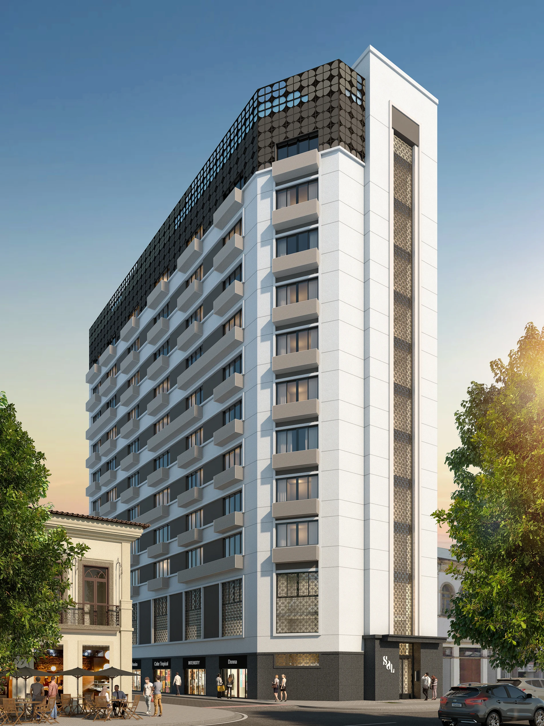 Perspectiva ilustrativa da fachada do SAL Rio Residencial na Saúde