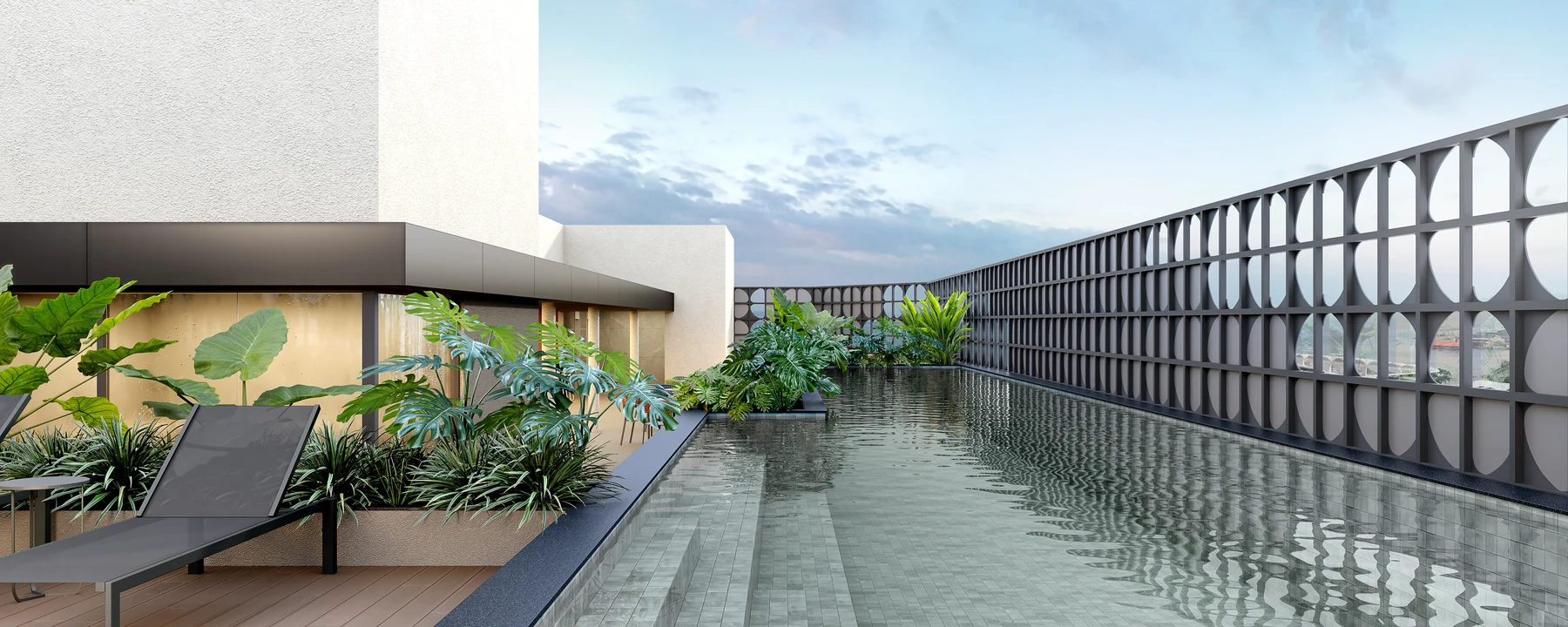 Piscina no rooftop do SAL Rio Residencial
