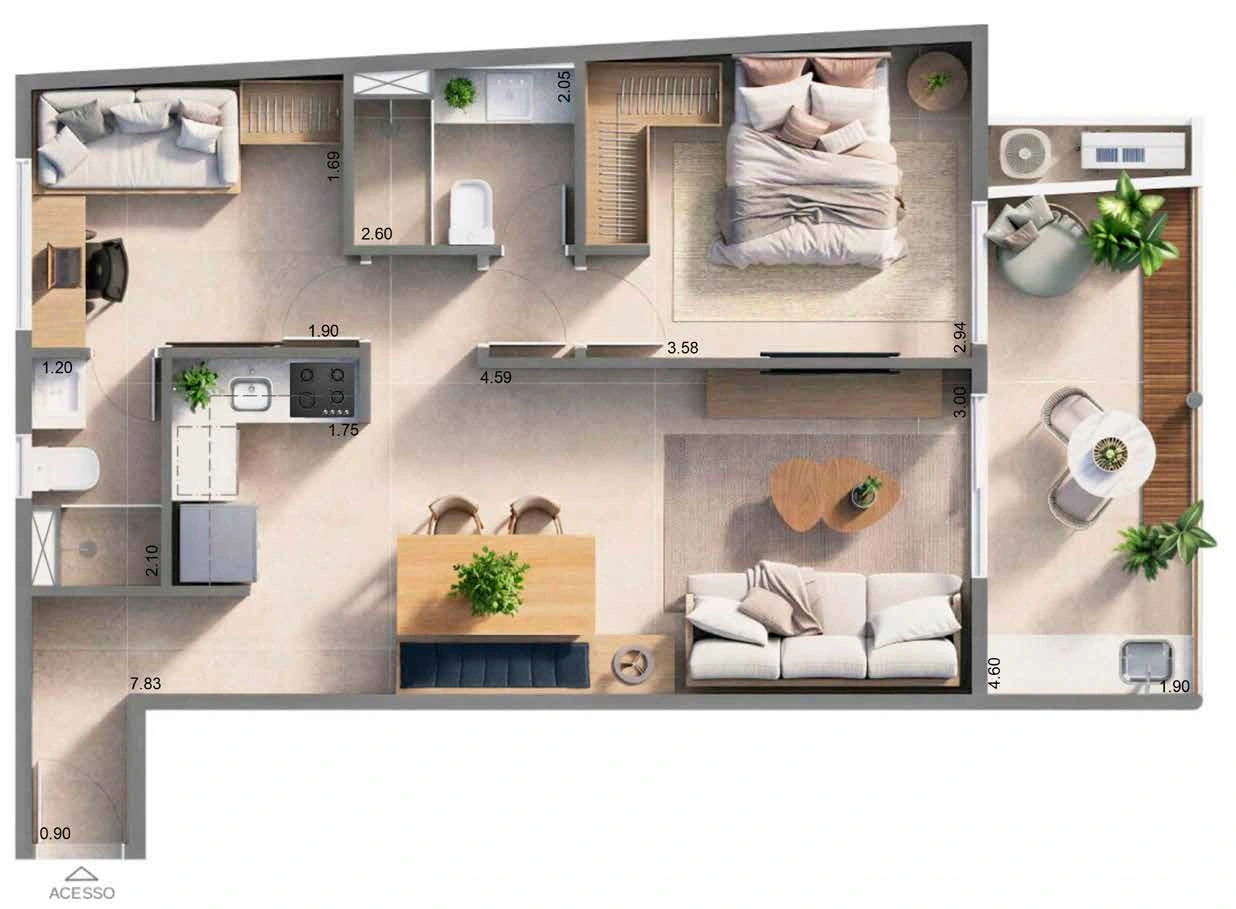 Apartamento coluna 2 · 66,71 m²