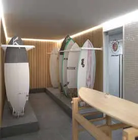 Espaço ilustrativo para pranchas e equipamentos de praia