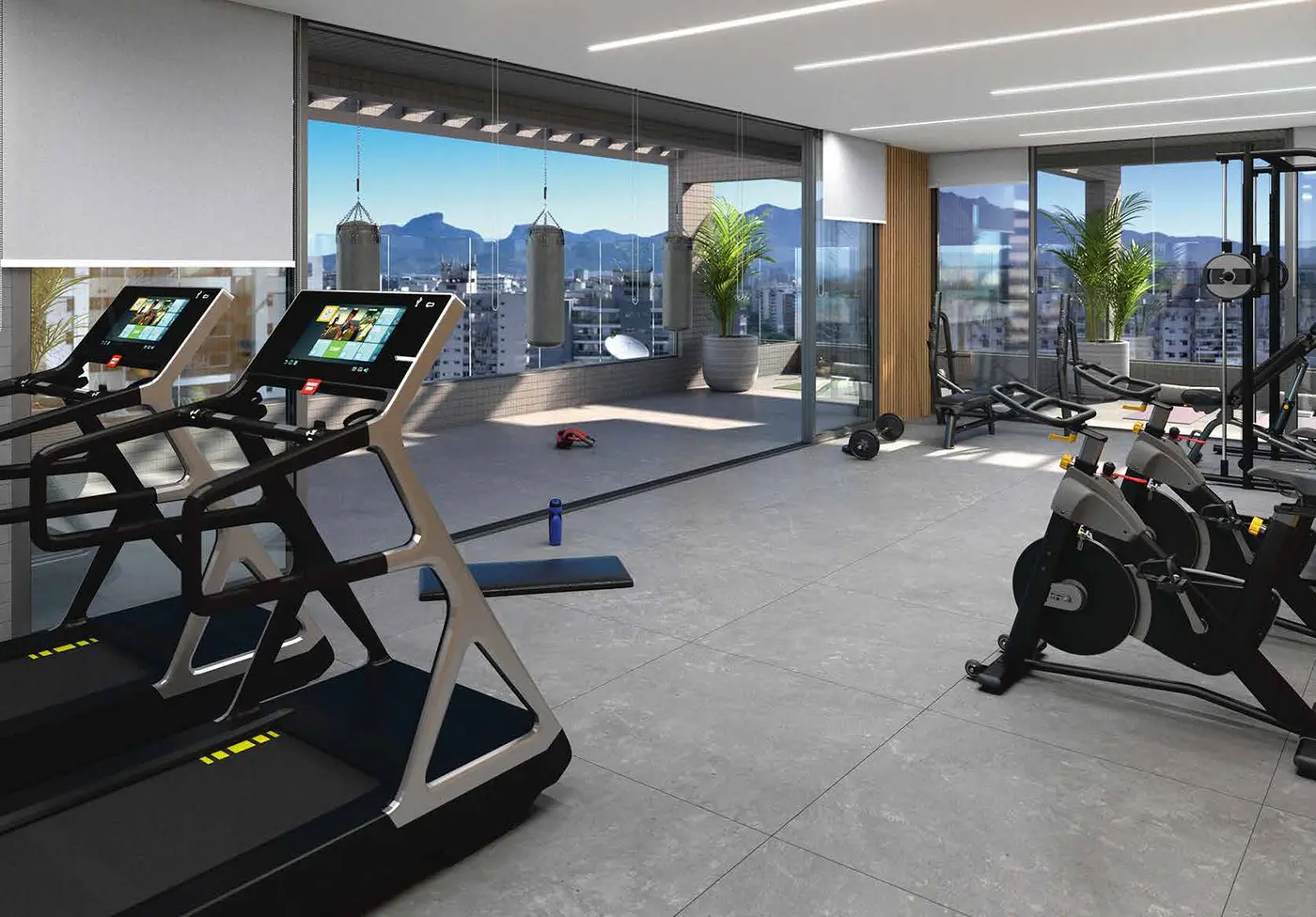 Sky Fitness com equipamentos e vista panorâmica