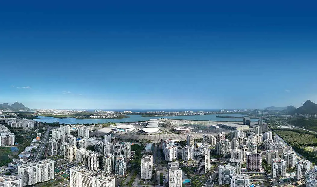 Vista aérea ilustrativa da Barra da Tijuca e seu skyline