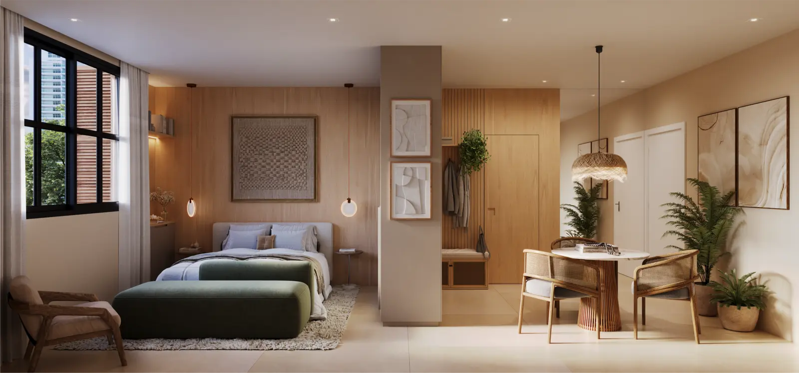 Perspectiva ilustrativa de studio do Stay 360 Leblon