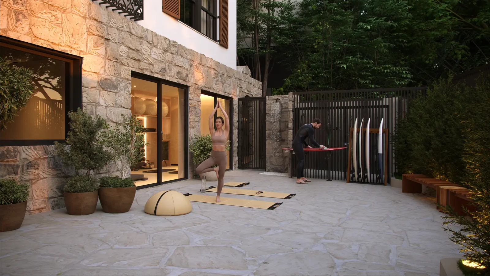 Perspectiva ilustrativa do wellness externo do Stay 360 Leblon