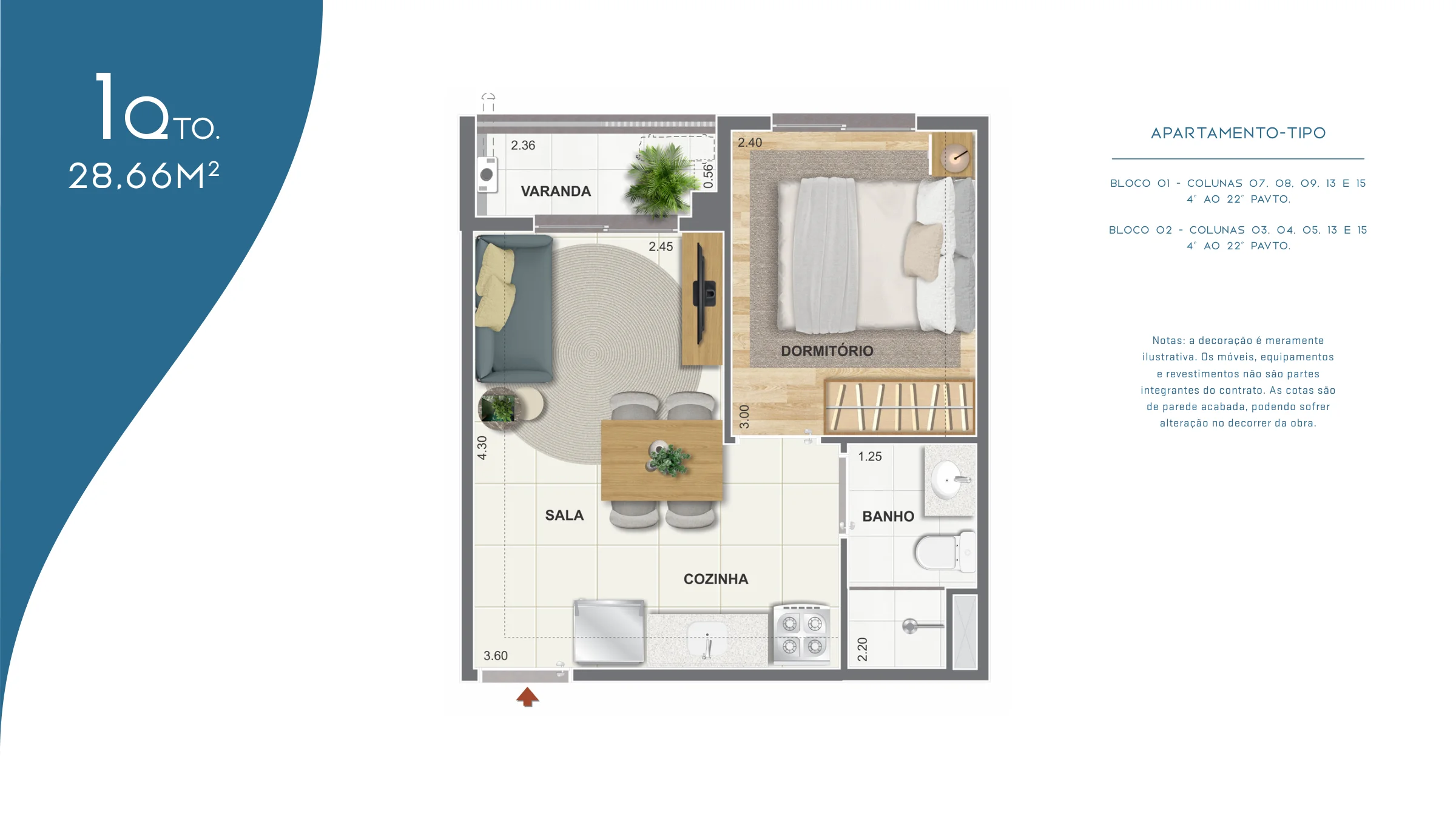 1 quarto · configuração 1 · The Pier Residencial