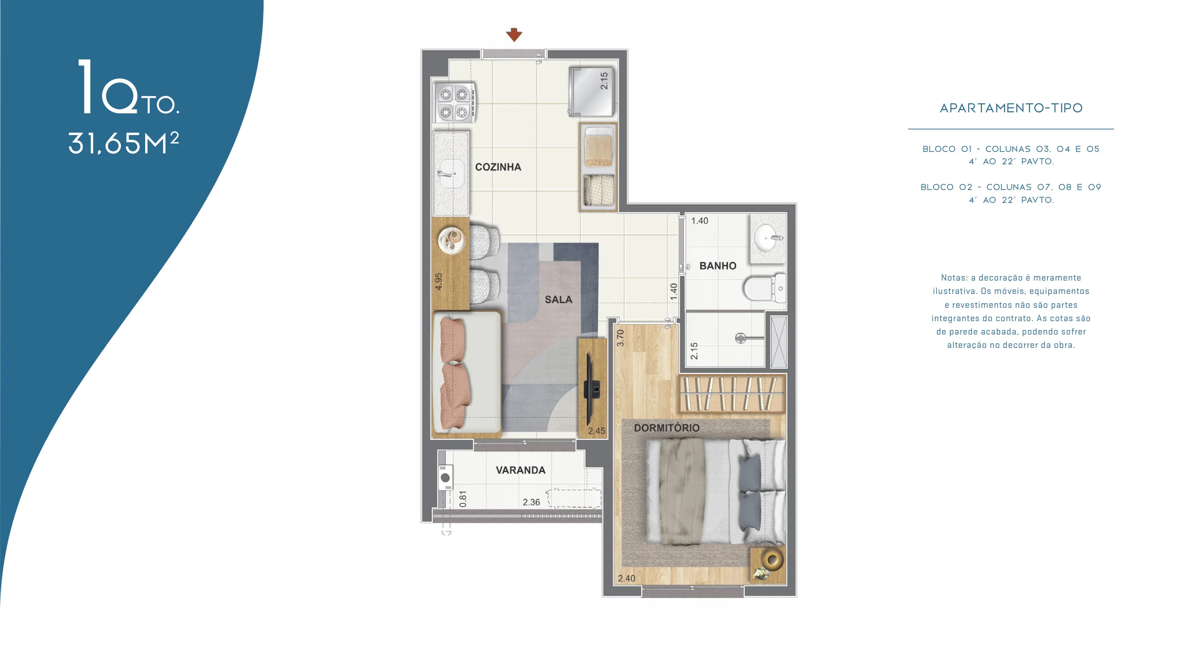 1 quarto · configuração 2 · The Pier Residencial