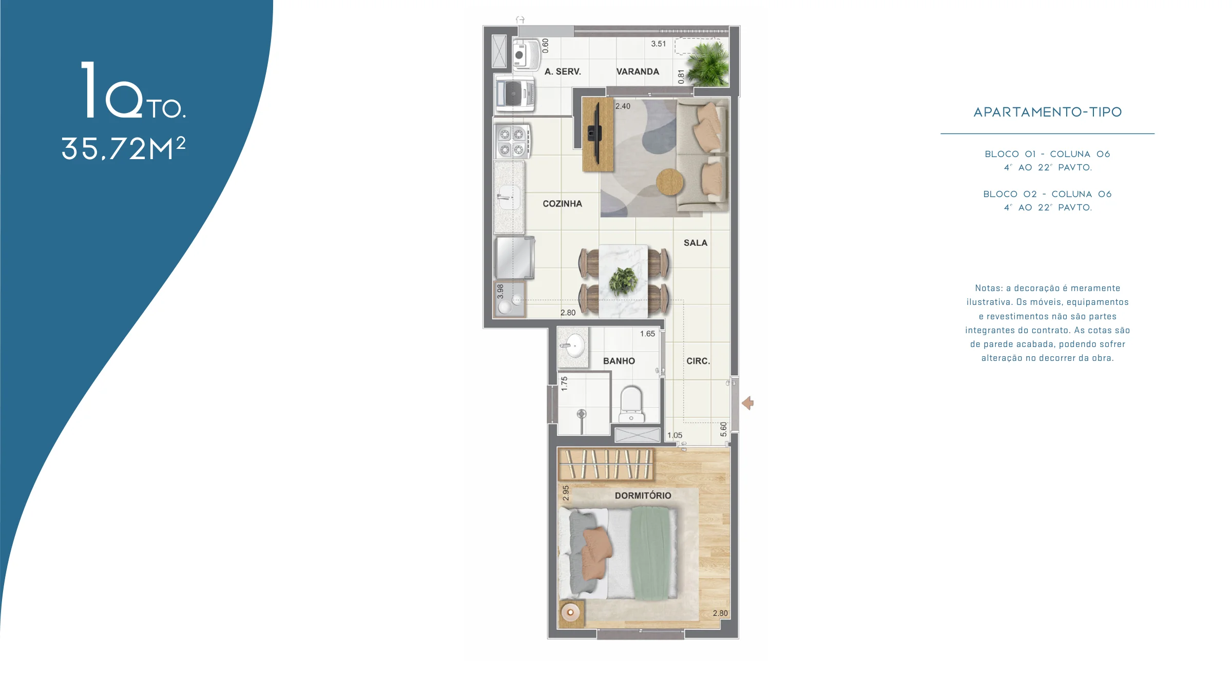 1 quarto · 35,72 m² · The Pier Residencial