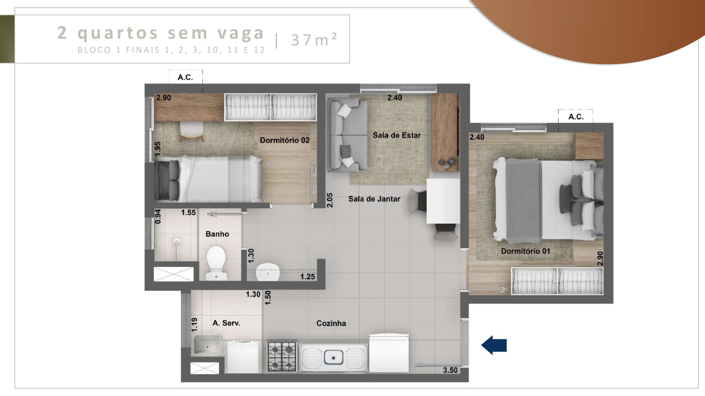2 quartos · 37 m² · Único Bonsucesso