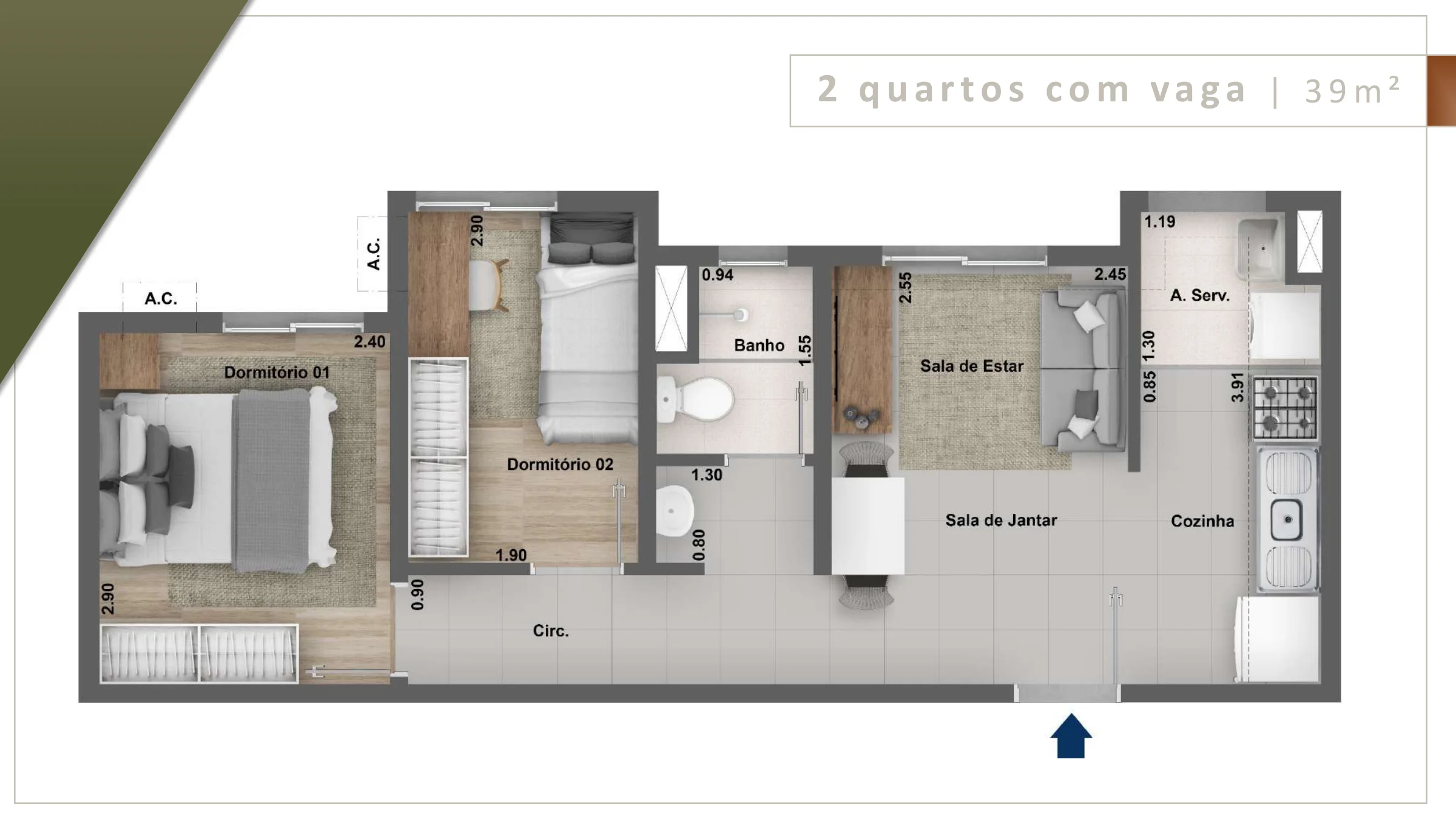 2 quartos · 39 m² · Único Bonsucesso
