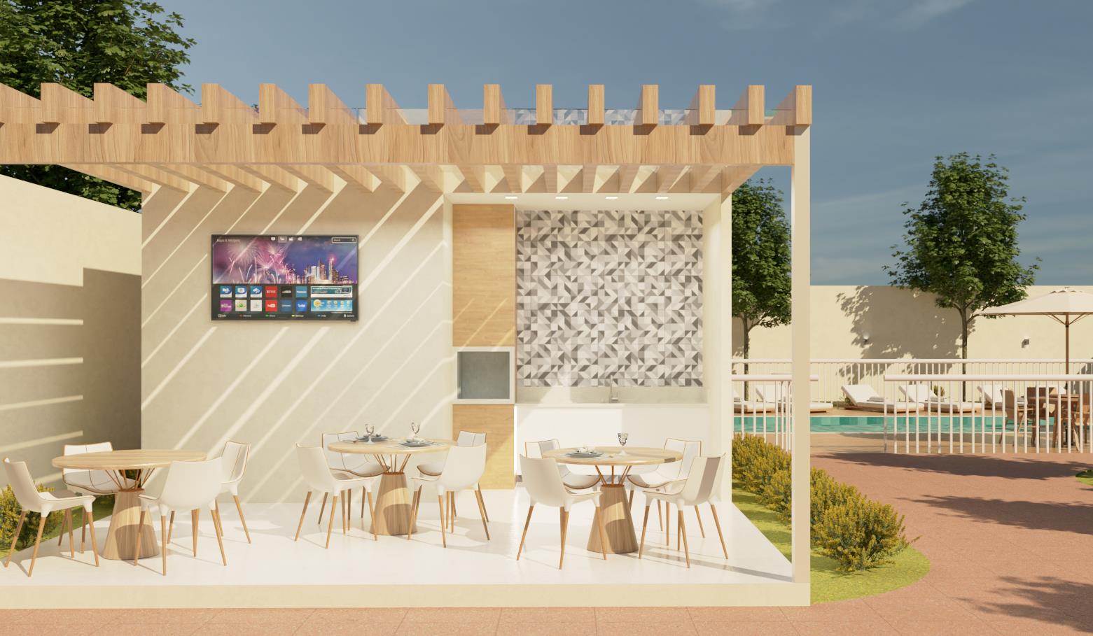 Espaço de churrasqueiras do Villa Blanca III Residence