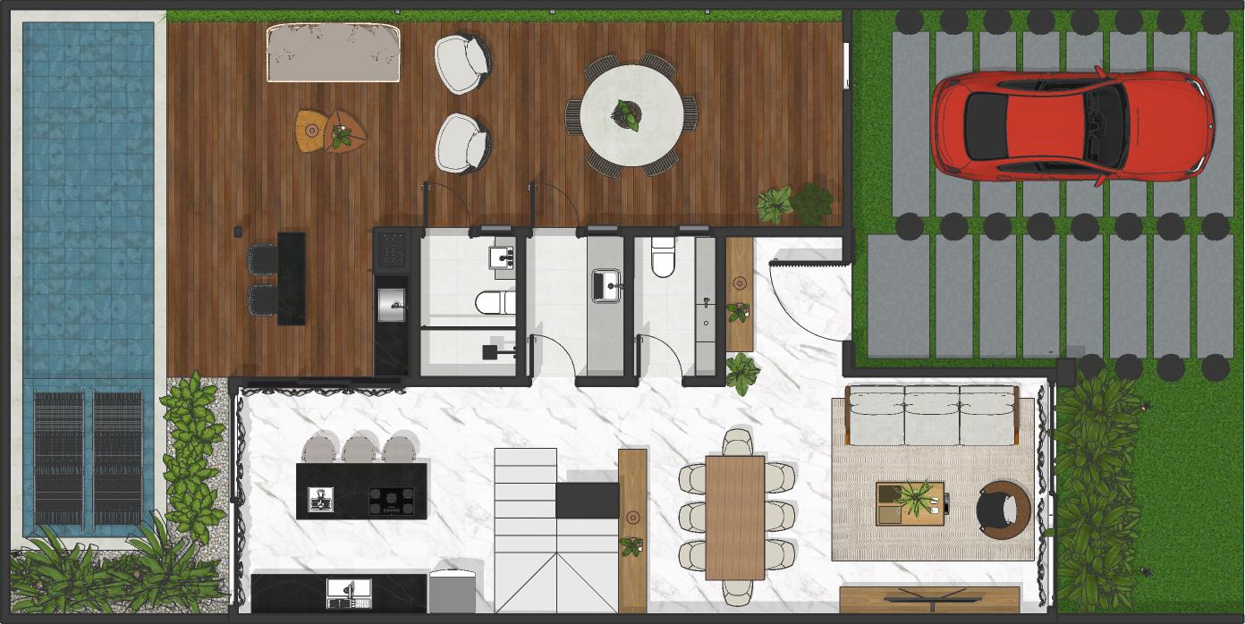 Planta ilustrativa do pavimento 1 da Residência LT Villa Blanca III