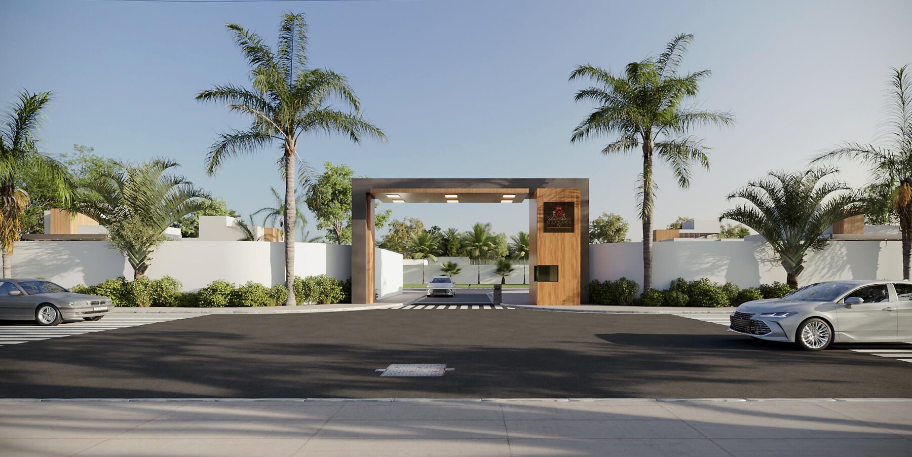 Perspectiva da entrada do Villa Blanca IV Residence