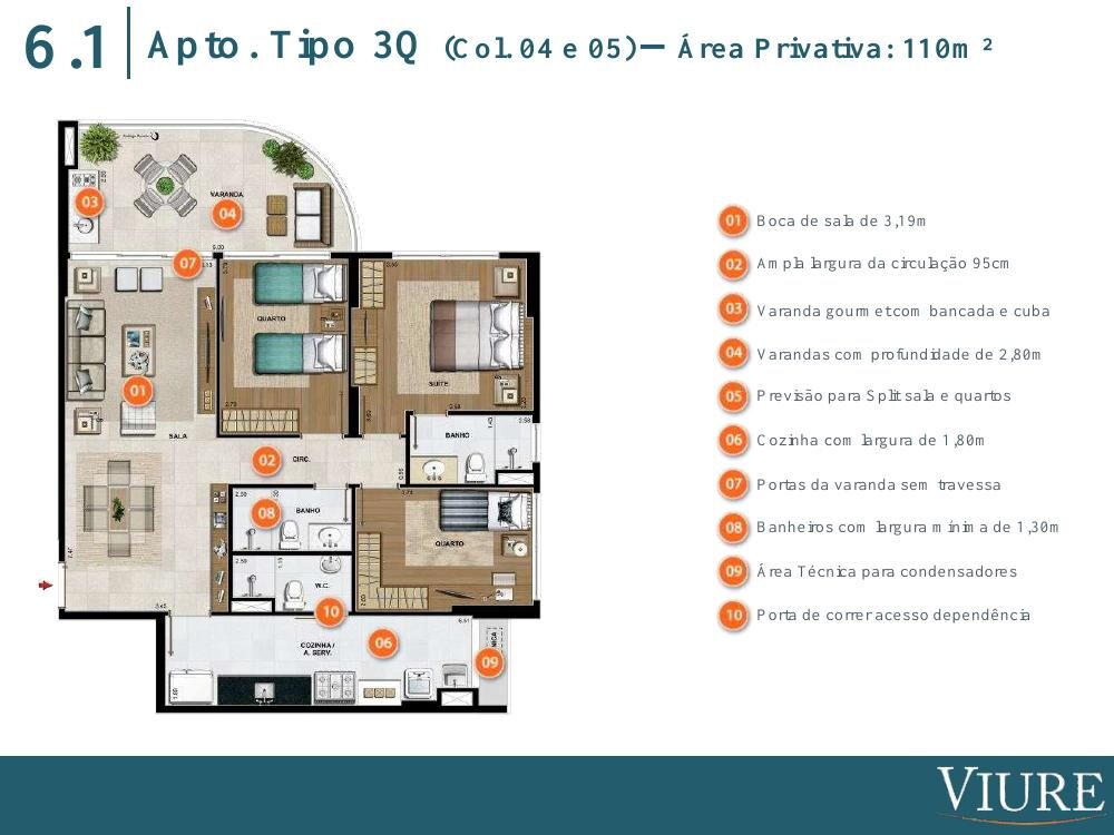 Planta de apartamento de 3 quartos com 110 m² no Viure Ilha Pura