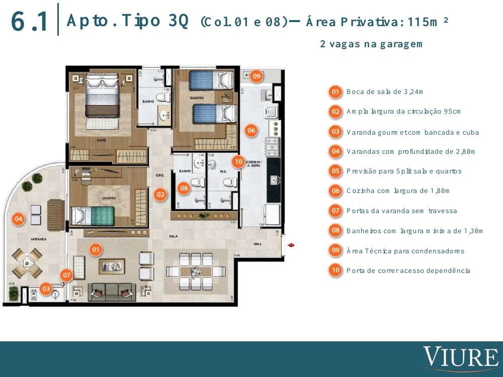Planta de apartamento de 3 quartos com 115 m² no Viure Ilha Pura