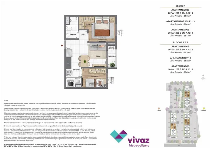 Vivaz Metropolitano — Área Privativa - 35,43m² à 35,82m²