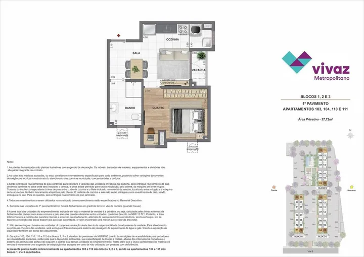 Vivaz Metropolitano — Área Privativa - 37,72m² - Opção Sala